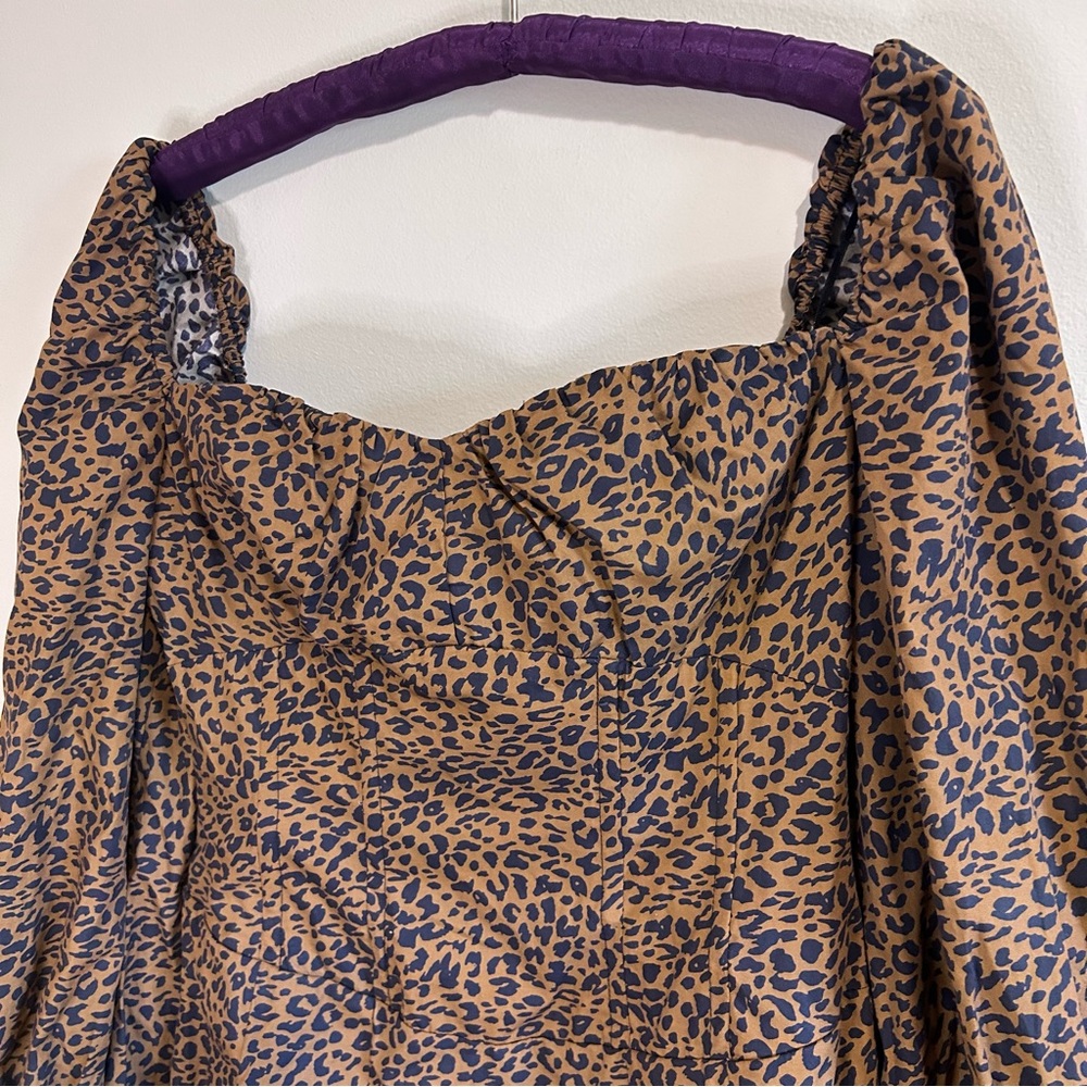 Bardot leopard animal print skater dress medium long sleeve mini brown women’s - Picture 9 of 14